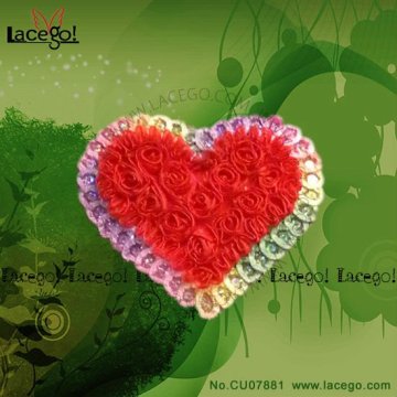 Colorful Heart-Shaped Red Roses Embroidery Lace Applique