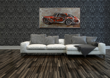 Road Trip Red Automobile Vintage Car Metal Wall Art