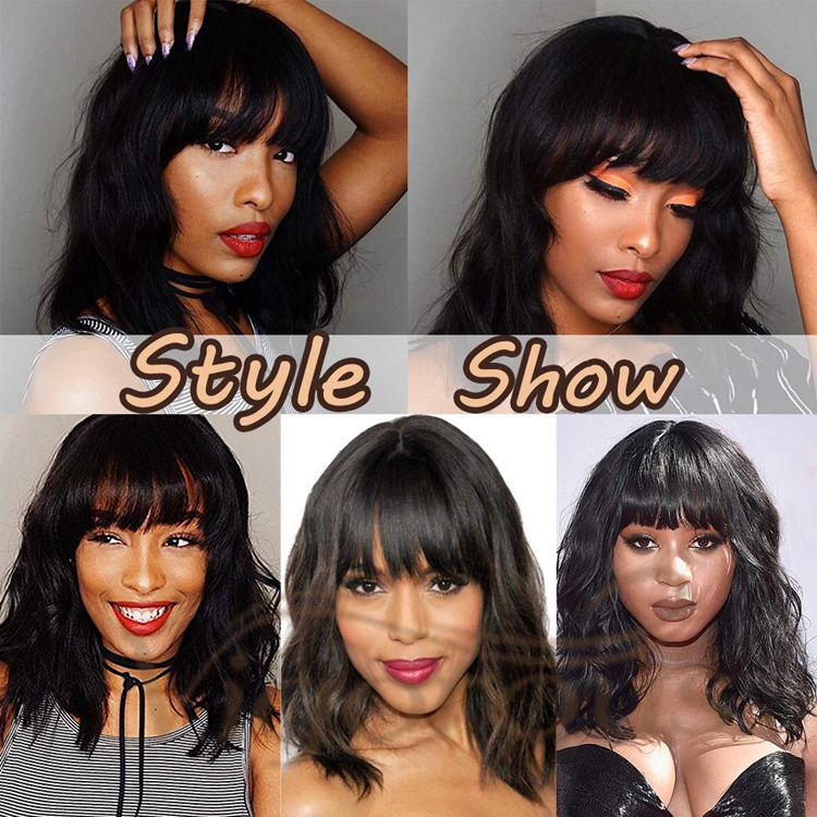 Vigorous Hot Selling Cheap Middle Long With Neat Bangs Mixed Brown Heat Resistant Fiber For Black Women Synthetic Hair Wigs