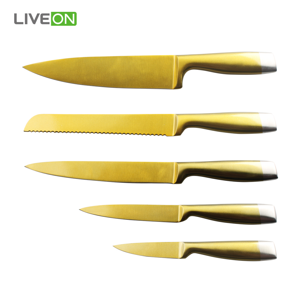 Set de cuțit titan cu aur cu suport magnetic cuțit
