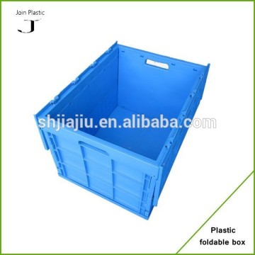 Lid attached plastic folding tote boxes