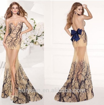 sexy side slit tulle low back open transparent evening dress