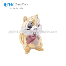 14K Gold Plated 925 Squirrel Silver Charms Animal Bracelet Charms