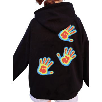 Black Cotton Palm Pattern Oversize Hoodie for Men - New Design Streetwear Graffiti Pattern Hoodie