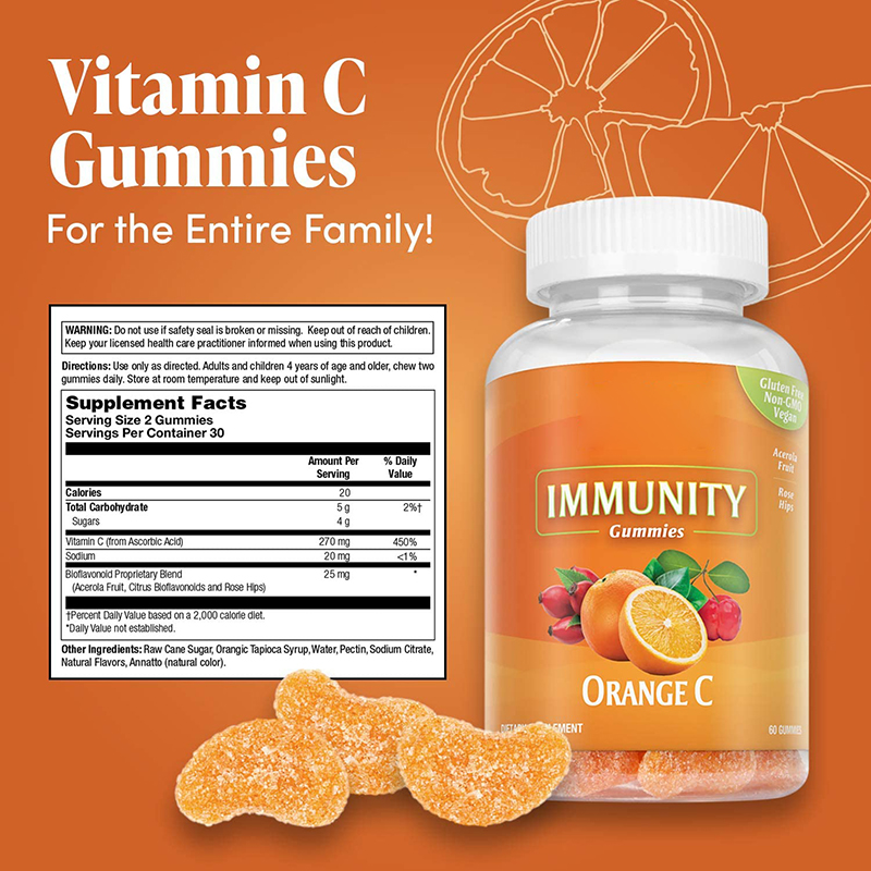 OEM ODM 100% Pure Natural Flavor Vegan Kids Gummy Bear 1000mg Vitamin C Gummies