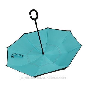 Double layer open outward reverse kazbrella high quality upside down straight rain umbrella for sale