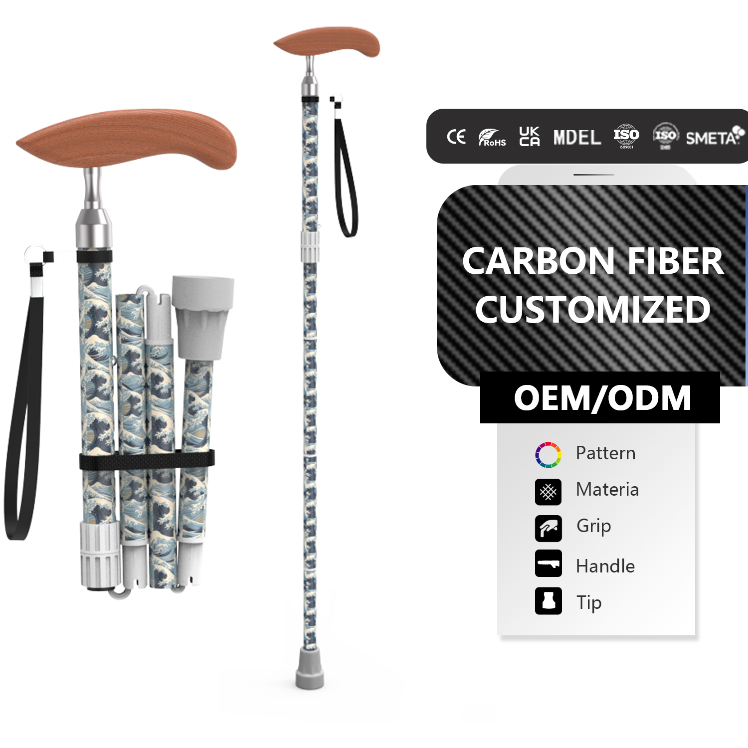 Легкая складная эргономичная трость с принтом, регулируемая несущая ручка с ремнем весом 200 фунтов для трости для женщин/мужчин/пожилых людей1 Lightweight Printing Foldable Ergonomic Cane Adjustable 200LBS Load-bearing Strapped Handle for Women/Men/Seniors Walking Stick1