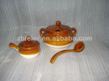 ceramic soup crock with spoon