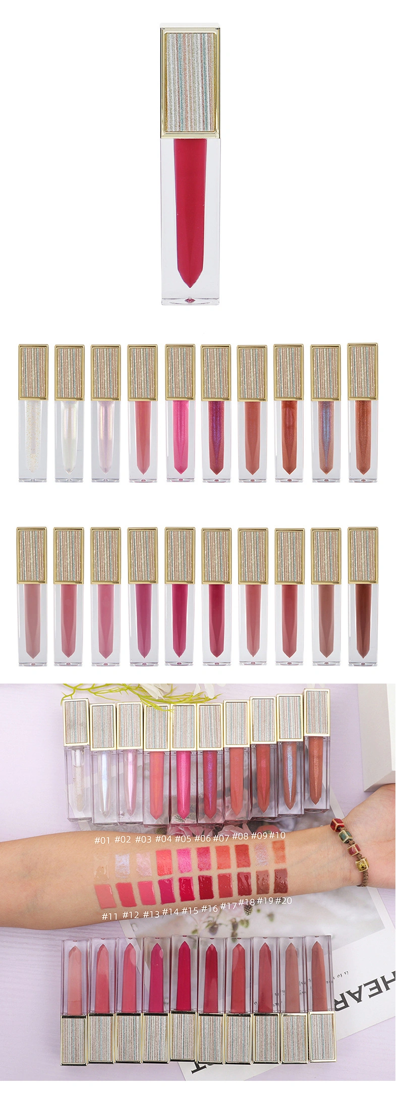 OEM & ODM grossist Vegan Lip Gloss Makeup Custom Logo Leverantör Privat etikett Lip Gloss