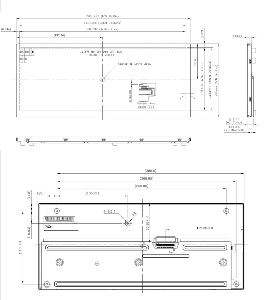 Industrial Customized 12.3 Inch TFT LCD Screen Rg123jpw1-A20
