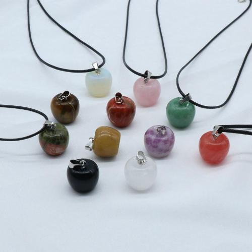 3D Cherry Quartz Apple Pendant Necklace for Women Girls