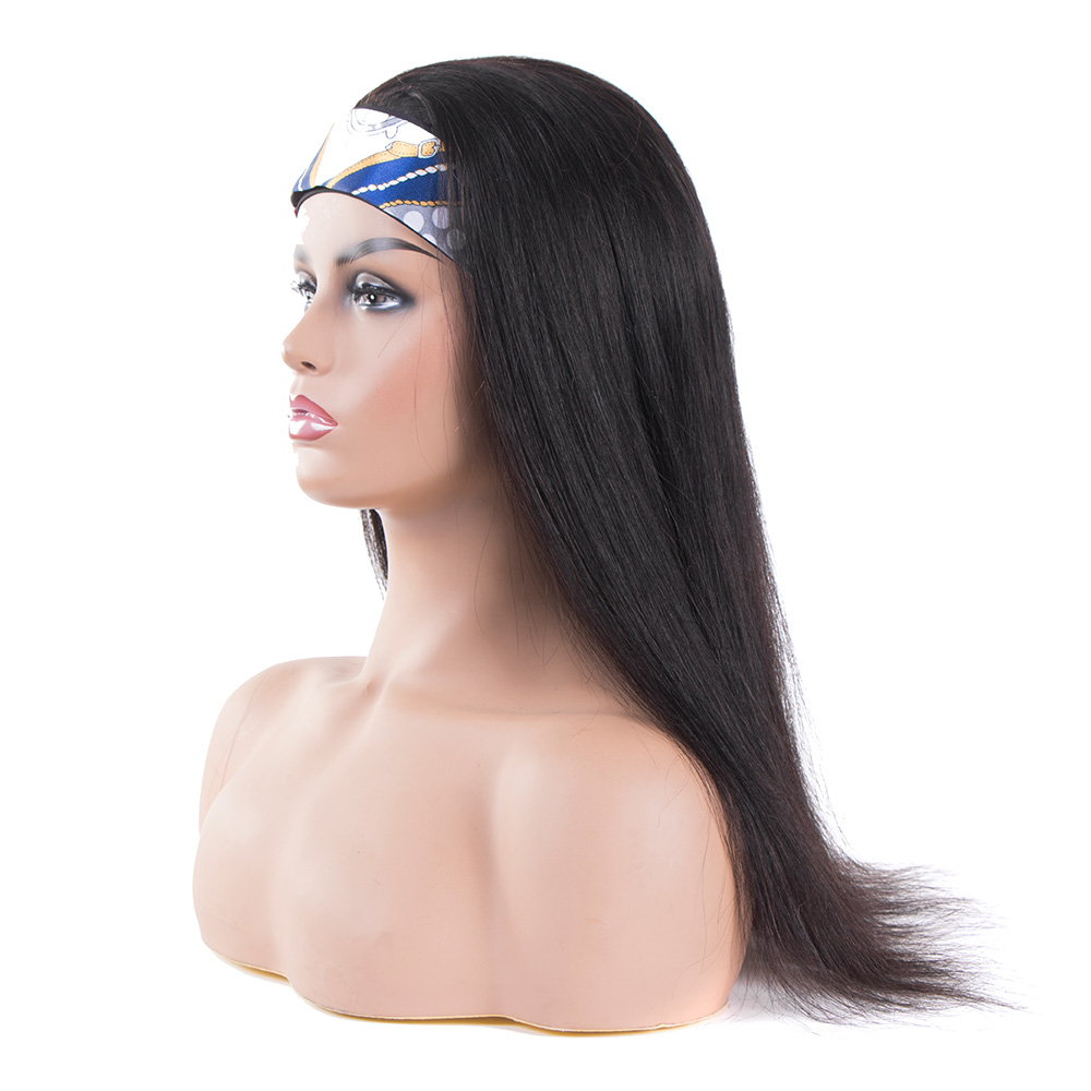 Huashuo Full Machine Made Headband Wigs For Women Brazilian Straight Hair Natural Black Human hair Wig