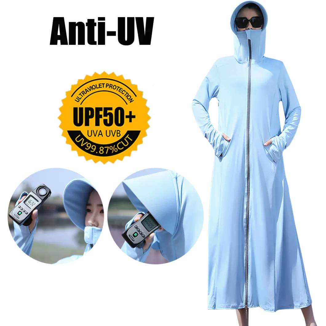 Long Women's Sun Protection Suit with Face Mask Upf50+