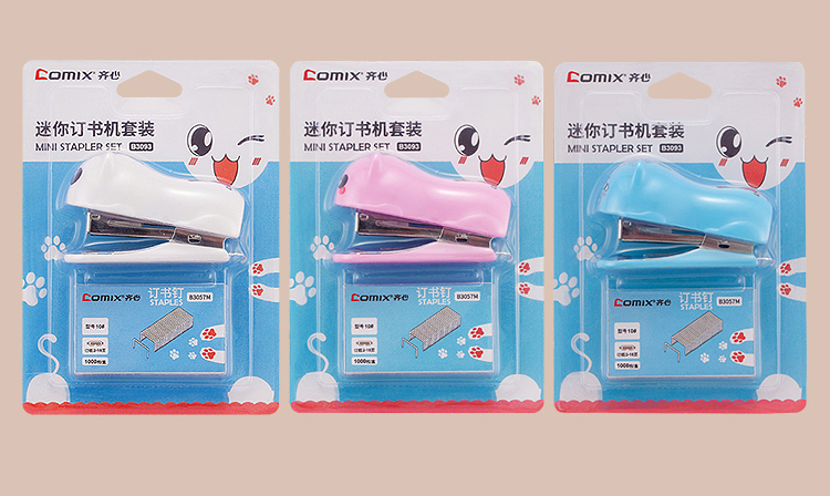 Comix high-quality cat shape mini children use plastic stapler set