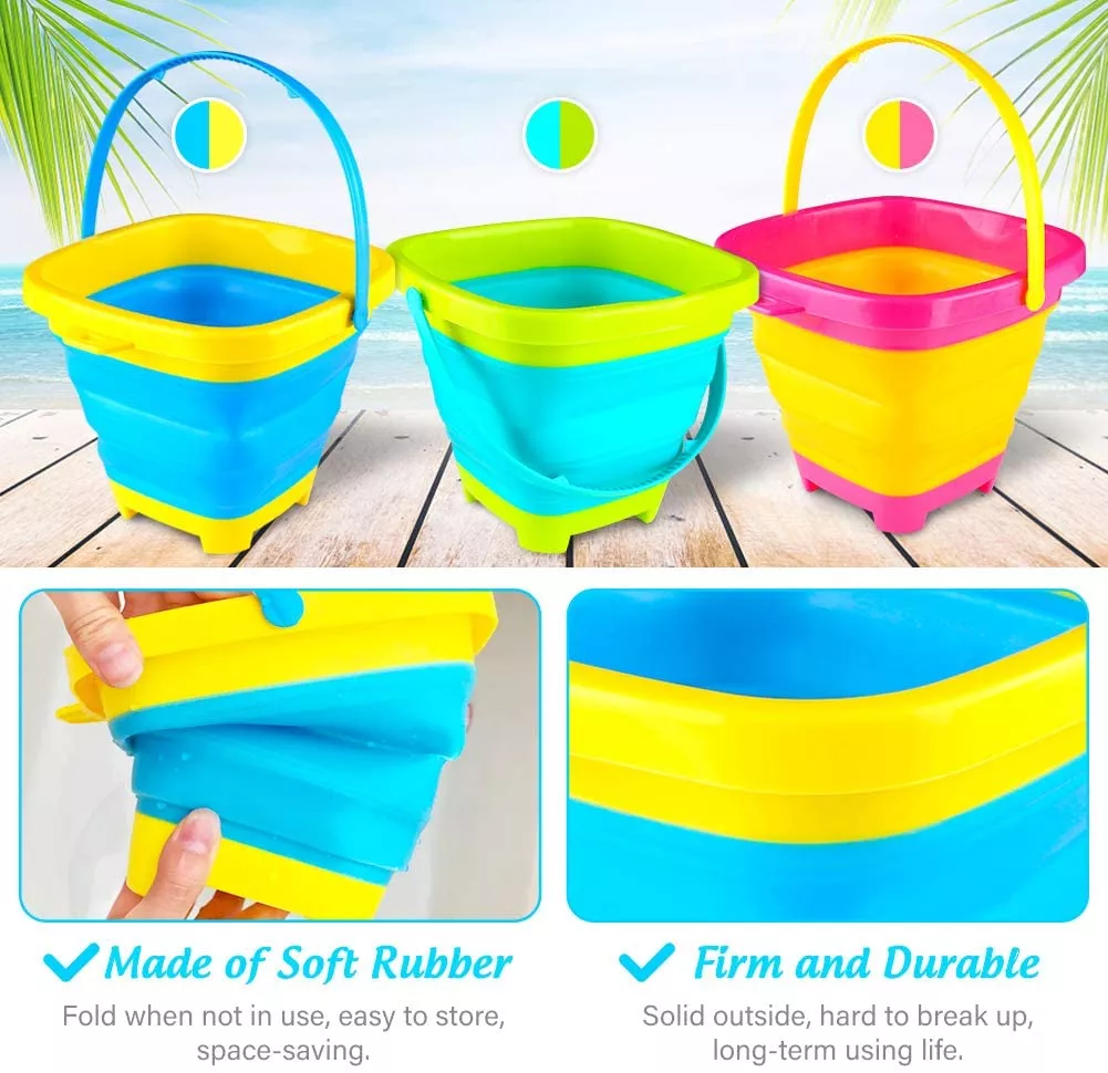 Topwill Square Summer Outdoor Indoor Portable Silicone Sand Bucket Silicone Beach Bucket