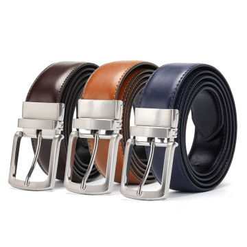 Customizable Reversible Leather Belt with Pin Buckle for Men