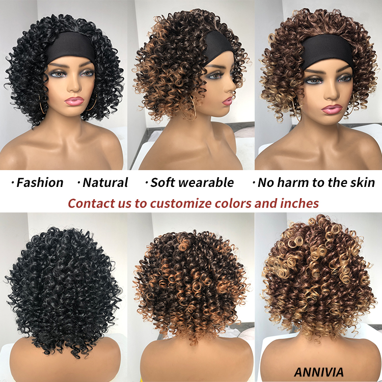 Cheap wholesale synthetic short wigs glueless natural colour headband wig for women synthetic heat resistant fiber hair wigs