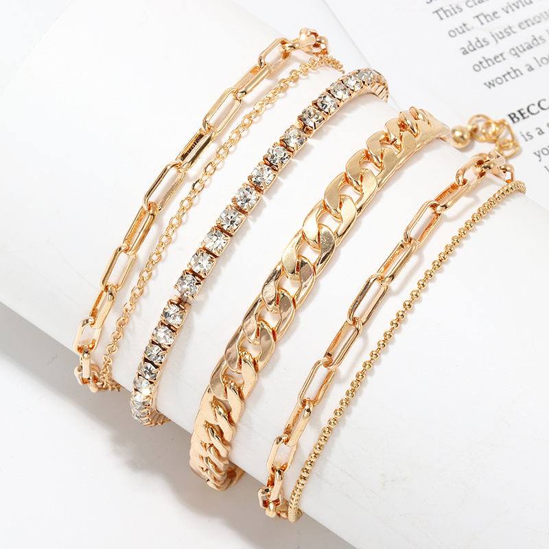 fashion anklet chains jewelry women gold plated rhinestone anklets set layered cuban anklet