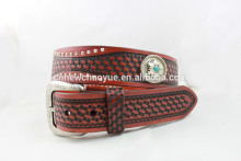 2015 New Design Western Embossed Silver Concho Turquoise Geniune Leather Belt
