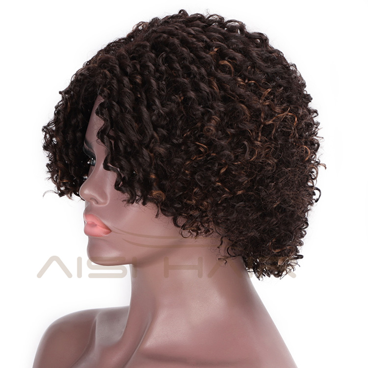 Aisi Hair Mixed Brown Afro Curly Wigs for Women Side Part Synthetic Short Hair Wig Heat Resistant Fiber Wigs for Africans