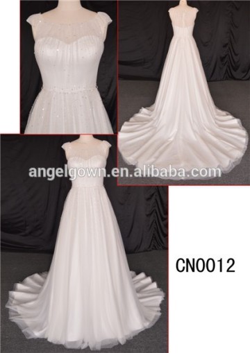 ivory A-line long train wedding dress wedding gown /chiffon wedding dress with paillette