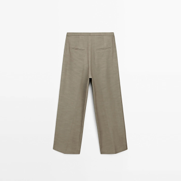 Women's casual, simple, slim waist, pleated mid waist, wide leg pants