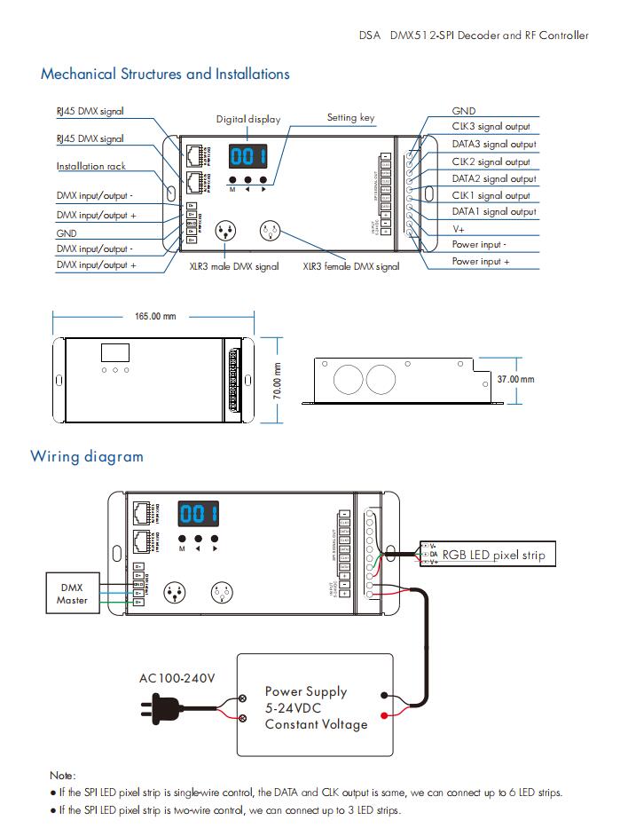 DMX TO SPI decoder LED DMX DECODER dmx512 controller LED Controller for WS2811,WS2812B,TM1804,TM1809,TM1812 led pixel strips