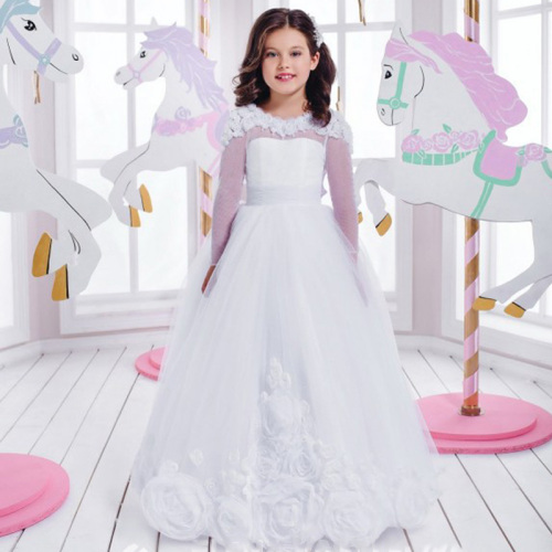 Wedding dress in China children dresses in white long sleeve celebrity dresses