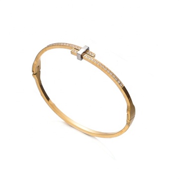 Yiwu Aceon Stainless Steel Luxury Gold Micro Stone Paved Silver Knot Bangle