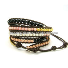 hot wholesale mix beads leather wrap bracelet