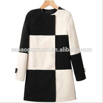 2015 European style women's contrast color grid woolen coat