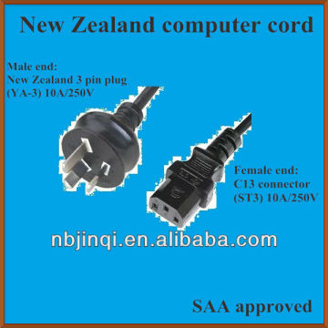 New Zealand 3 pin plug with C13 connector (10A/250V) SAA approved