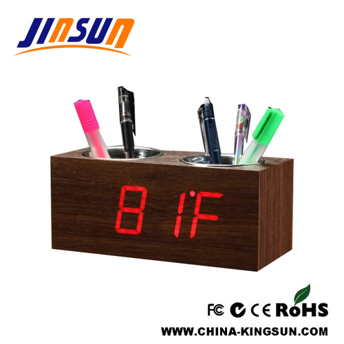 Office Double Pen Container Holder Alarm Clock