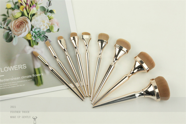 9pcs Golden Makeup Bush Set Portable Custom makeup brushes kit