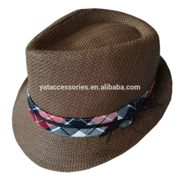 Brown color cut & sewn fabric hats, new design fedora hats, cheap fashion hats