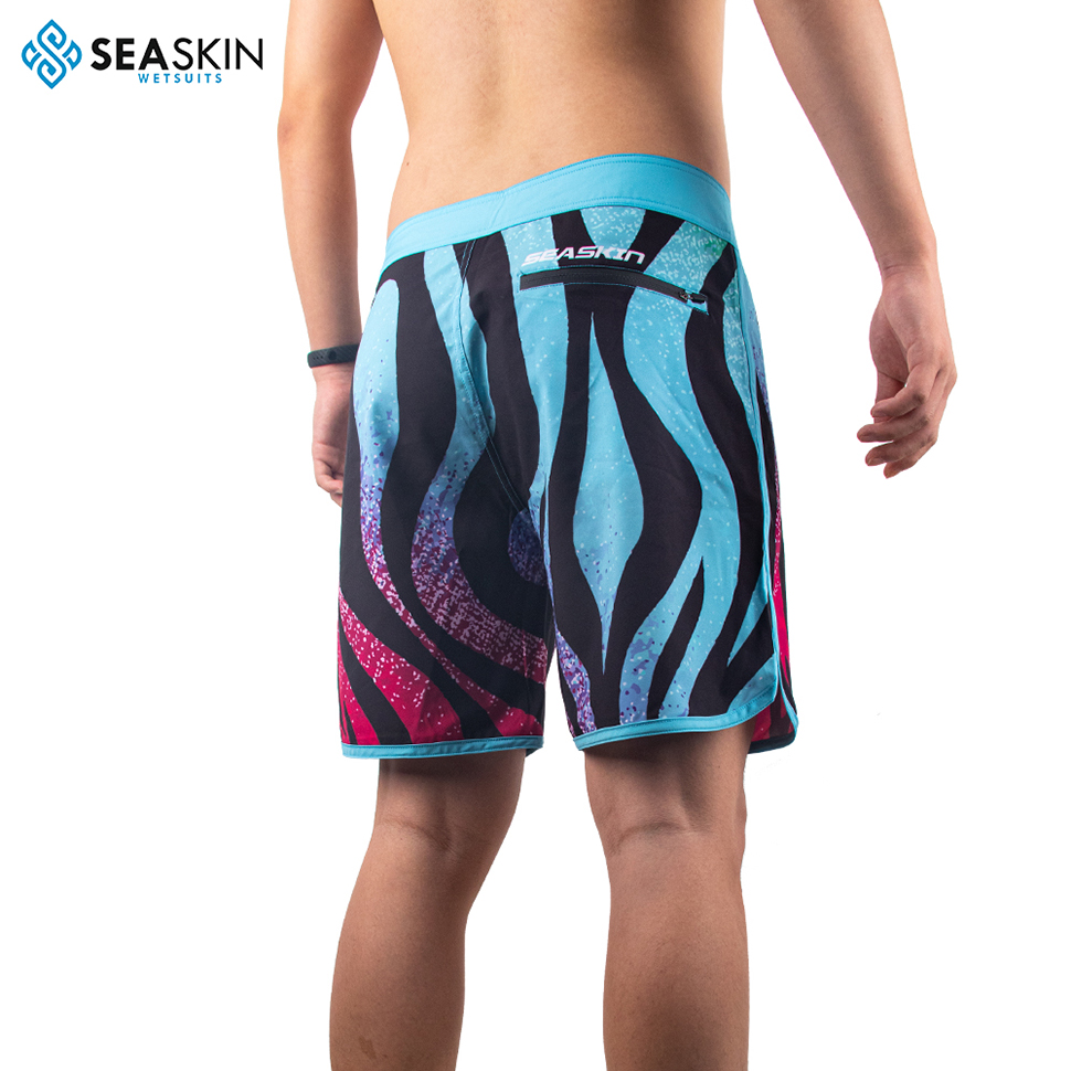 Seackin Mens Custom Summer Elastic Waist Polyester Swim Swim Beach Shorts