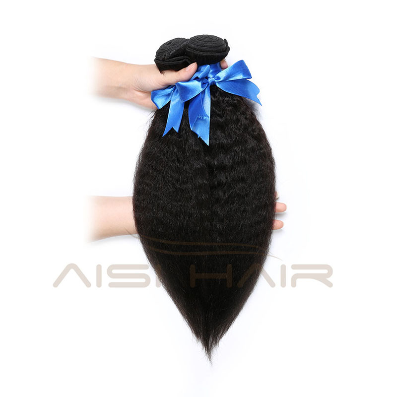 Aisi Hair 8-28'' Kinky Straight Human Hair Weave Bundles  Brazilian Natural Black Human Hair Extensions