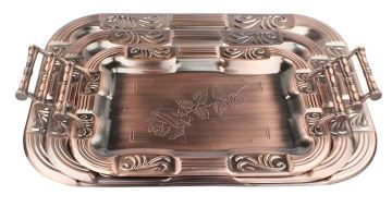 3PC Copper Tray with Steel Handle