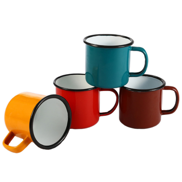 Custom Logo Printing Milk Mugs with Black Rim - 12 Oz Enamel Mugs - Hot Selling