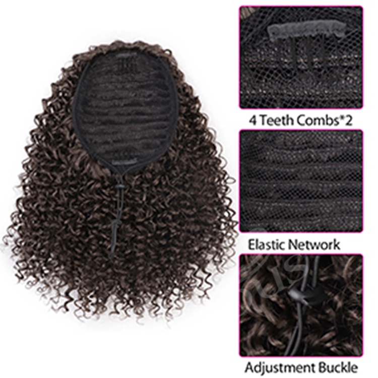 Vigorous Messy Curly Afro Kinky Wavy Hair Extension for Women Synthetic Short Drawstring Ponytail Hairpiece For Women