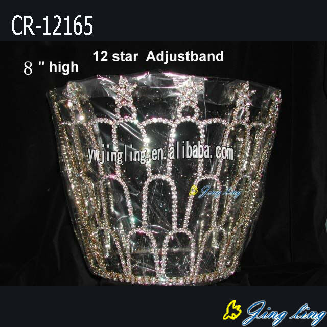 8 Inch Rhinestone Star Crowns Adjustable Band