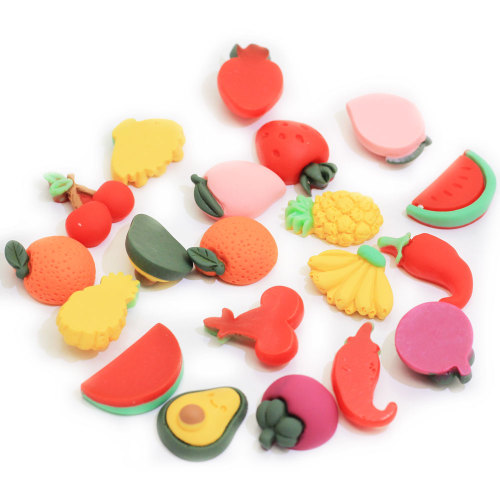 Varias frutas y verduras en forma de resina mini cabujón 100 piezas artesanías hechas a mano decoración cuentas de relleno de limo suministro de fábrica