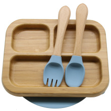 Square Bamboo Silicone Divided Suction Feeding Set