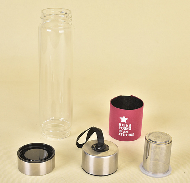 Hot Selling Glass Tea and Fruit Infuser Water Bottle with Band