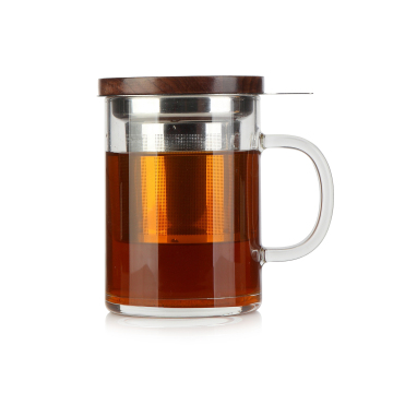 Comi 400ml Walnut Lid Filtered Glass Teacups for Office and Flower Aroma