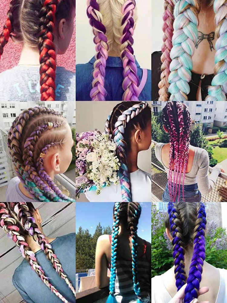 Rainbow Mix Colorful Synthetic Braiding Hair Extensions Soft Jumbo Crochet Braids