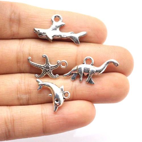 Ocean Charms Antiqued Silver Sea Animal Pendants Dolphin Whale Starfish Sea Horse Ocean Drops For Jewelry Making Supplier
