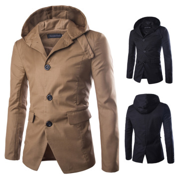 2024 Autumn Winter Men's Long Trench Coat Hooded Cardigan Jacket