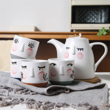 Modern European Elegant Ceramic Tea Set with Hand-painted Face Decoration