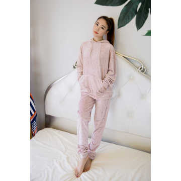 Print og solid pink ø -fleece -pyjamasæt
